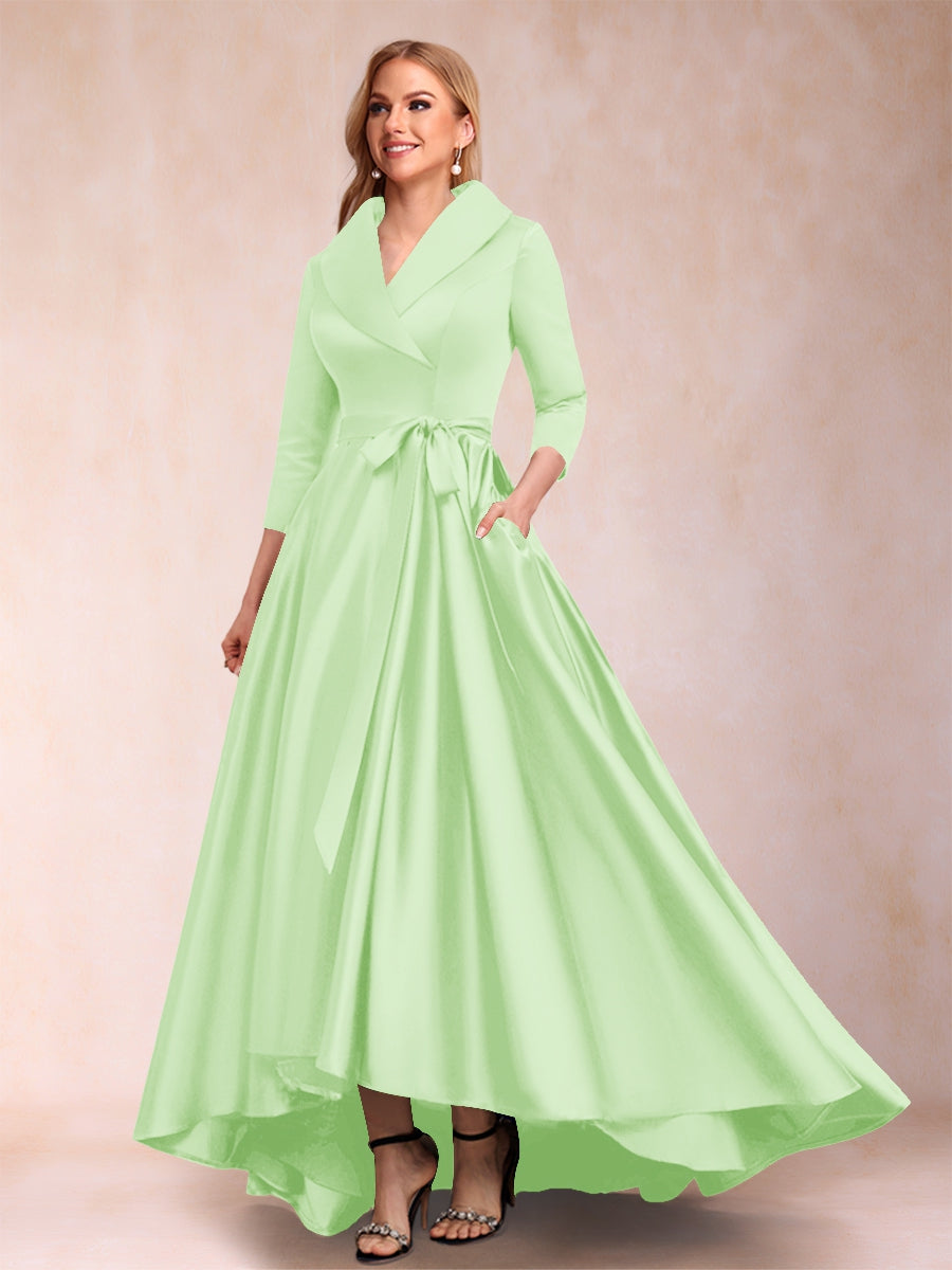 A-Line/Princess 3/4 Sleeves Asymmetrical V-Neck Mother of the Bride Dresses