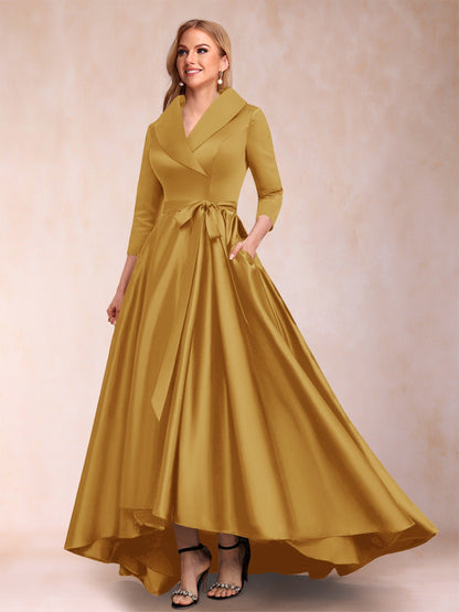 A-Line/Princess 3/4 Sleeves Asymmetrical V-Neck Mother of the Bride Dresses