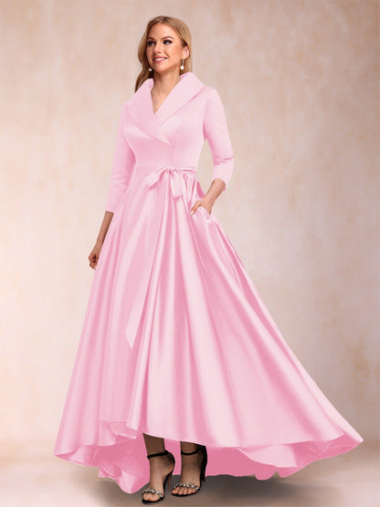 A-Line/Princess 3/4 Sleeves Asymmetrical V-Neck Mother of the Bride Dresses