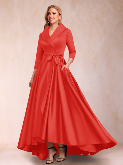 A-Line/Princess 3/4 Sleeves Asymmetrical V-Neck Mother of the Bride Dresses