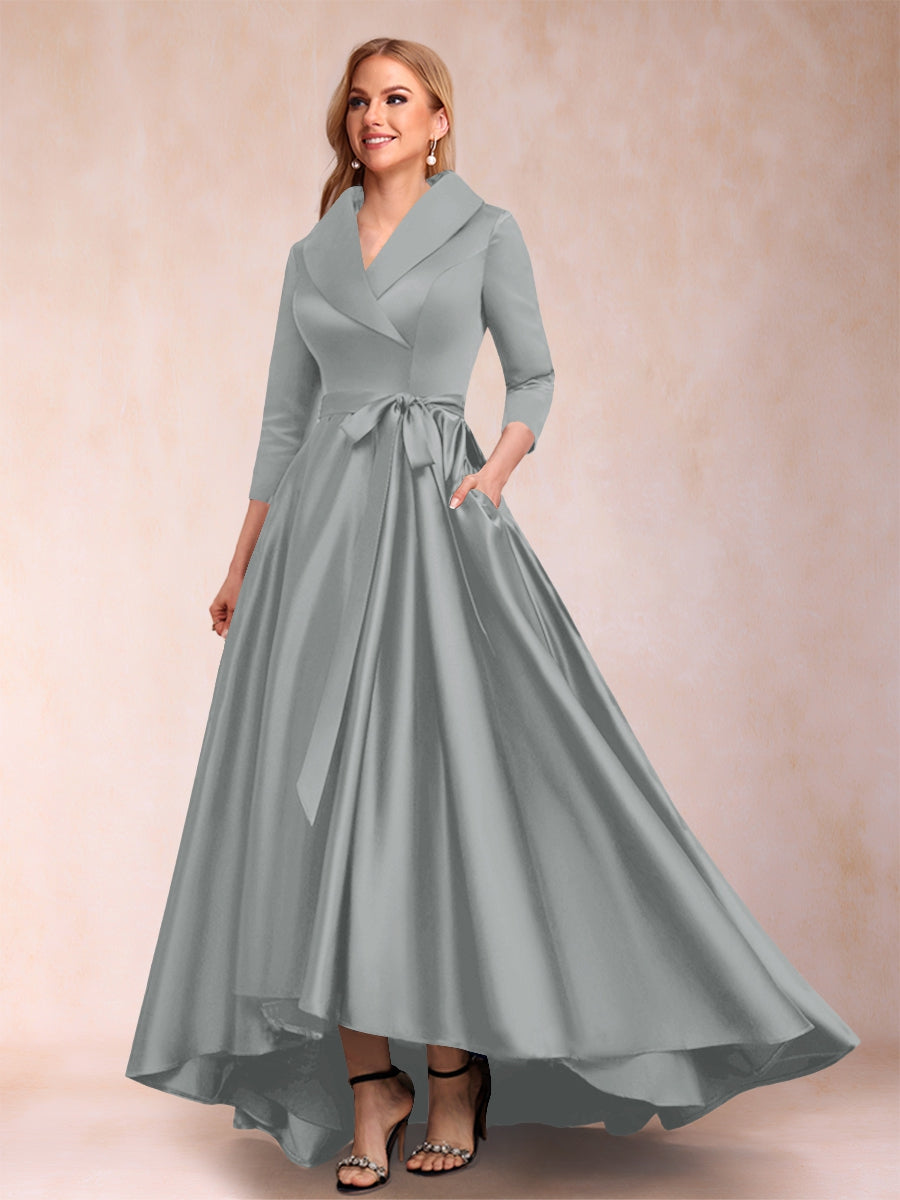 A-Line/Princess 3/4 Sleeves Asymmetrical V-Neck Mother of the Bride Dresses