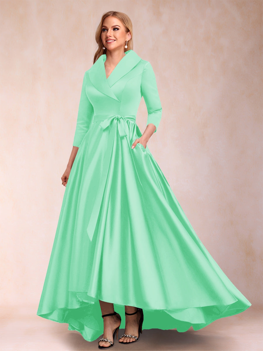 A-Line/Princess 3/4 Sleeves Asymmetrical V-Neck Mother of the Bride Dresses