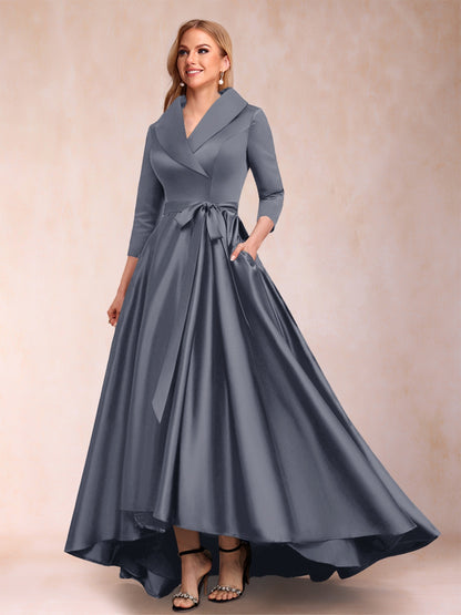 A-Line/Princess 3/4 Sleeves Asymmetrical V-Neck Mother of the Bride Dresses