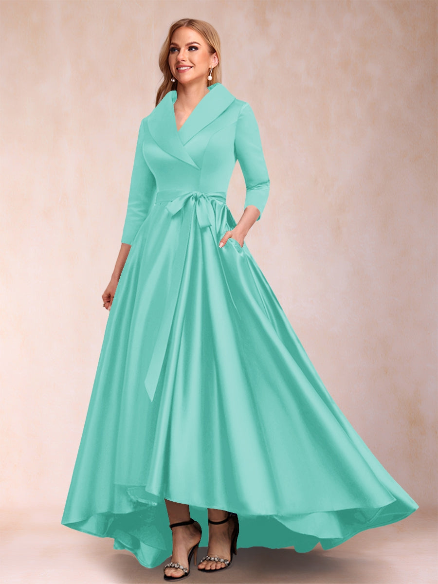 A-Line/Princess 3/4 Sleeves Asymmetrical V-Neck Mother of the Bride Dresses