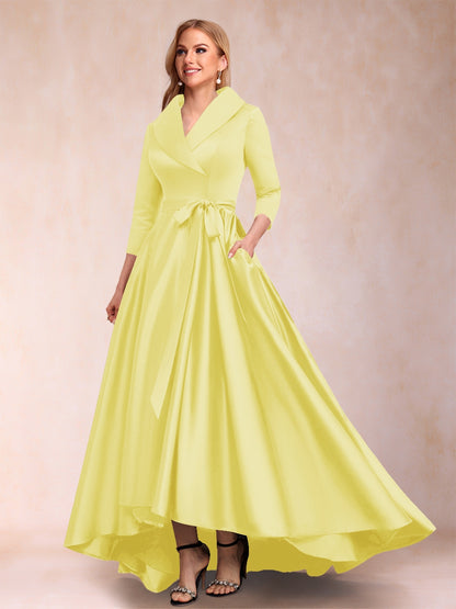 A-Line/Princess 3/4 Sleeves Asymmetrical V-Neck Mother of the Bride Dresses