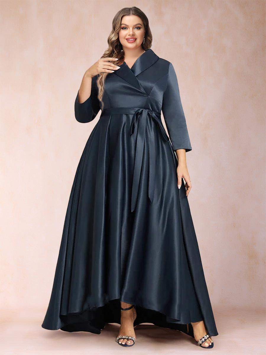 A-Line/Princess 3/4 Sleeves Asymmetrical V-Neck Plus Size Mother of the Bride Dresses