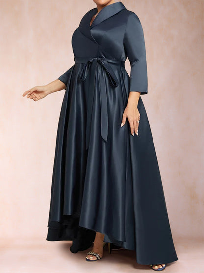 A-Line/Princess 3/4 Sleeves Asymmetrical V-Neck Plus Size Mother of the Bride Dresses