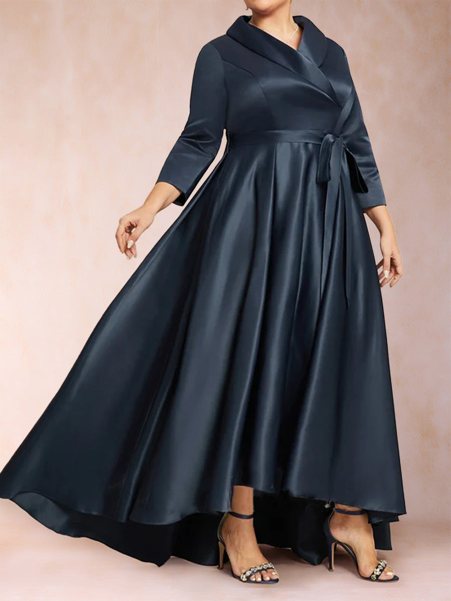 A-Line/Princess 3/4 Sleeves Asymmetrical V-Neck Plus Size Mother of the Bride Dresses