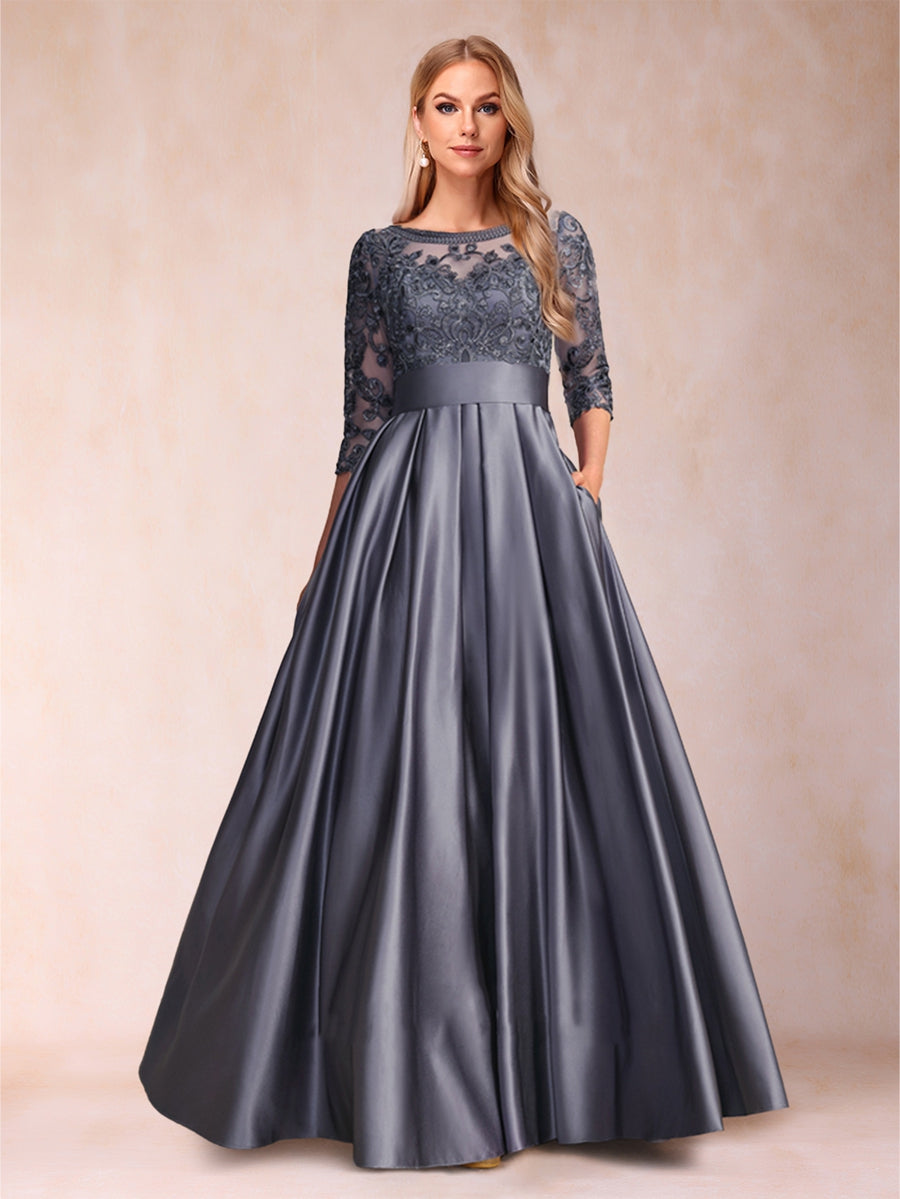 A-Line/Princess Floor-Length 3/4 Sleeves Scoop Mother of the Bride Dresses