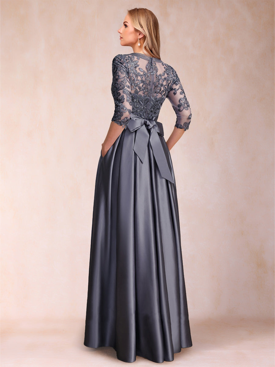 A-Line/Princess Floor-Length 3/4 Sleeves Scoop Mother of the Bride Dresses