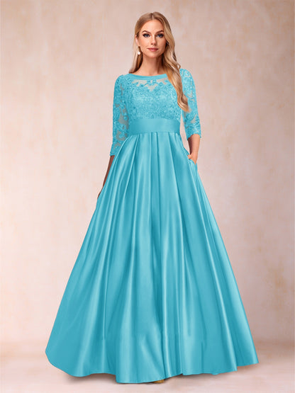 A-Line/Princess Floor-Length 3/4 Sleeves Scoop Mother of the Bride Dresses