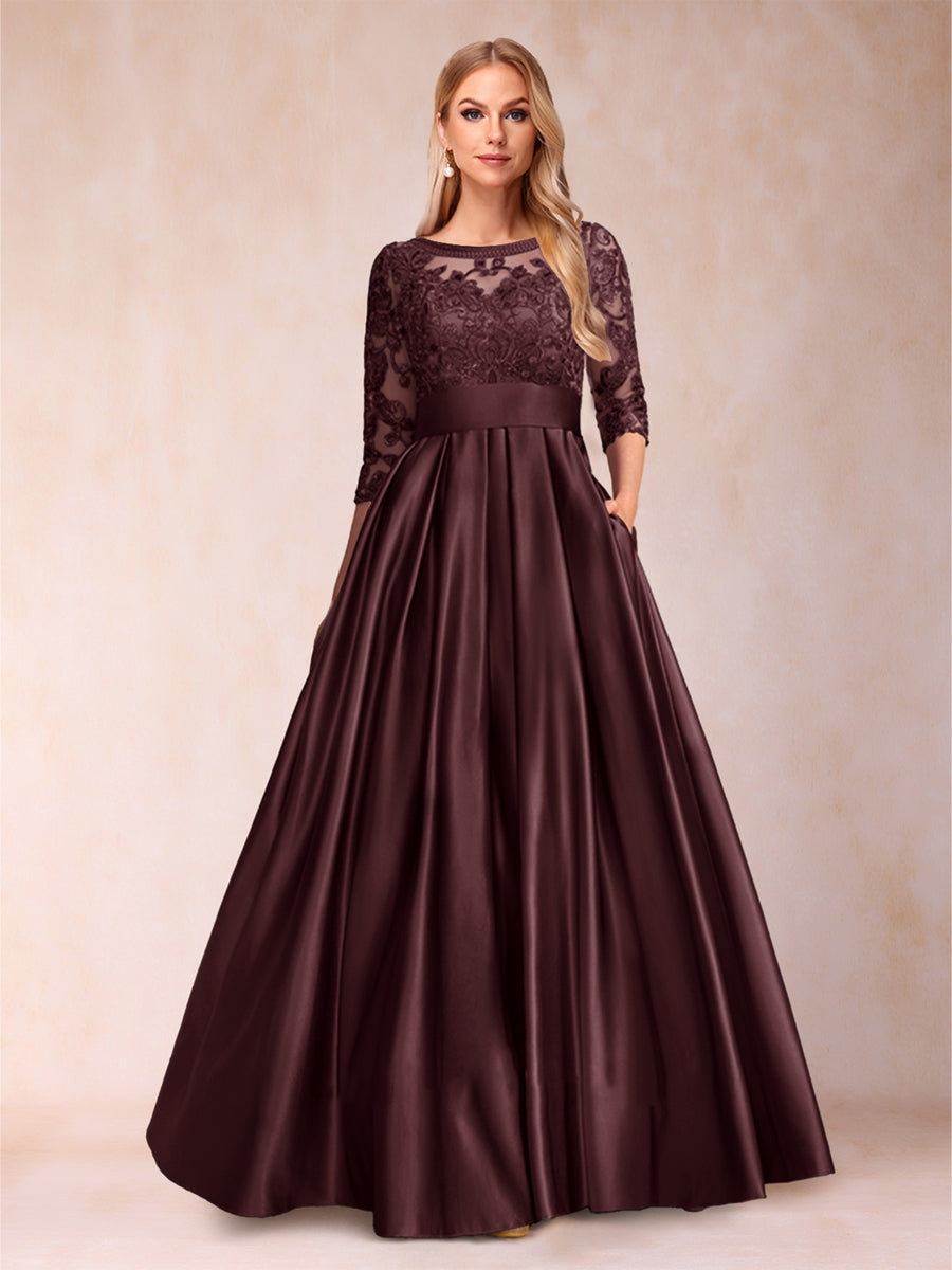 A-Line/Princess Floor-Length 3/4 Sleeves Scoop Mother of the Bride Dresses