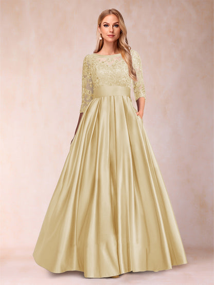 A-Line/Princess Floor-Length 3/4 Sleeves Scoop Mother of the Bride Dresses