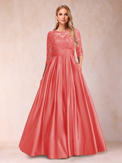 A-Line/Princess Floor-Length 3/4 Sleeves Scoop Mother of the Bride Dresses