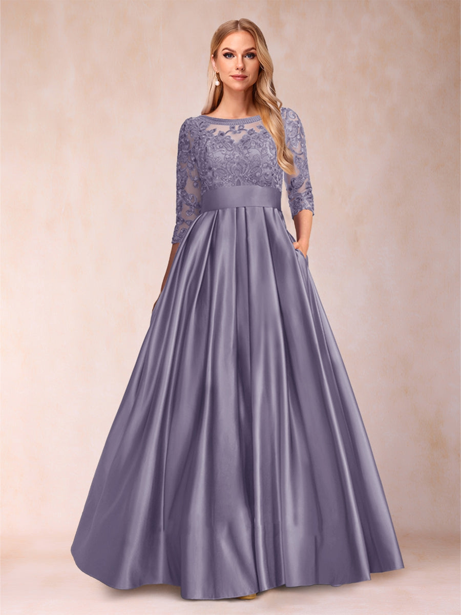 A-Line/Princess Floor-Length 3/4 Sleeves Scoop Mother of the Bride Dresses