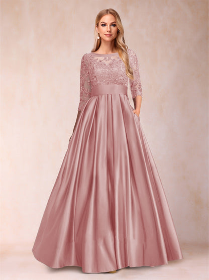 A-Line/Princess Floor-Length 3/4 Sleeves Scoop Mother of the Bride Dresses