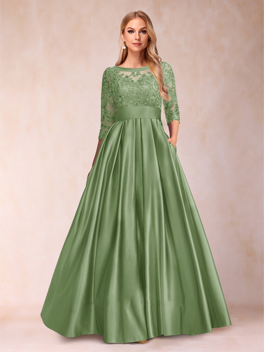 A-Line/Princess Floor-Length 3/4 Sleeves Scoop Mother of the Bride Dresses