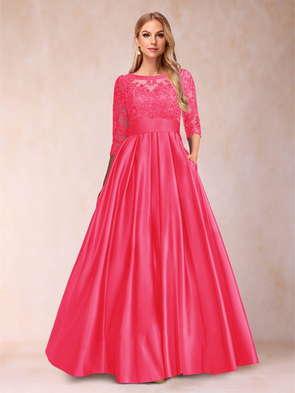 A-Line/Princess Floor-Length 3/4 Sleeves Scoop Mother of the Bride Dresses