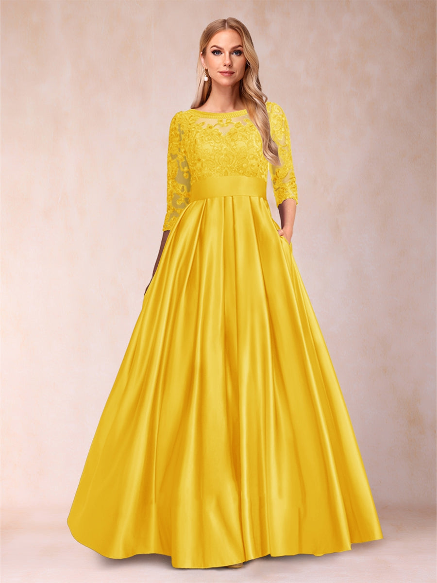 A-Line/Princess Floor-Length 3/4 Sleeves Scoop Mother of the Bride Dresses