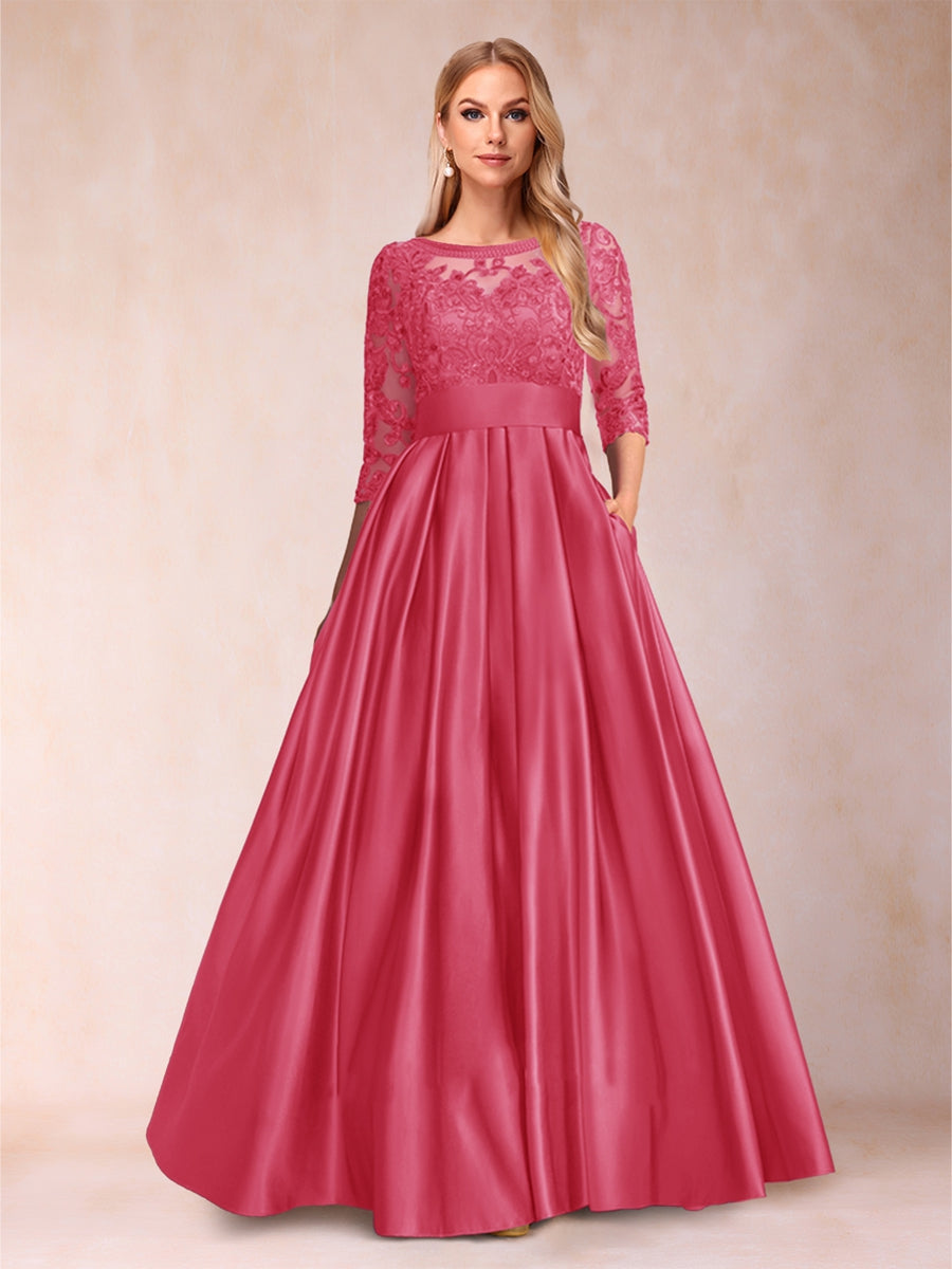 A-Line/Princess Floor-Length 3/4 Sleeves Scoop Mother of the Bride Dresses