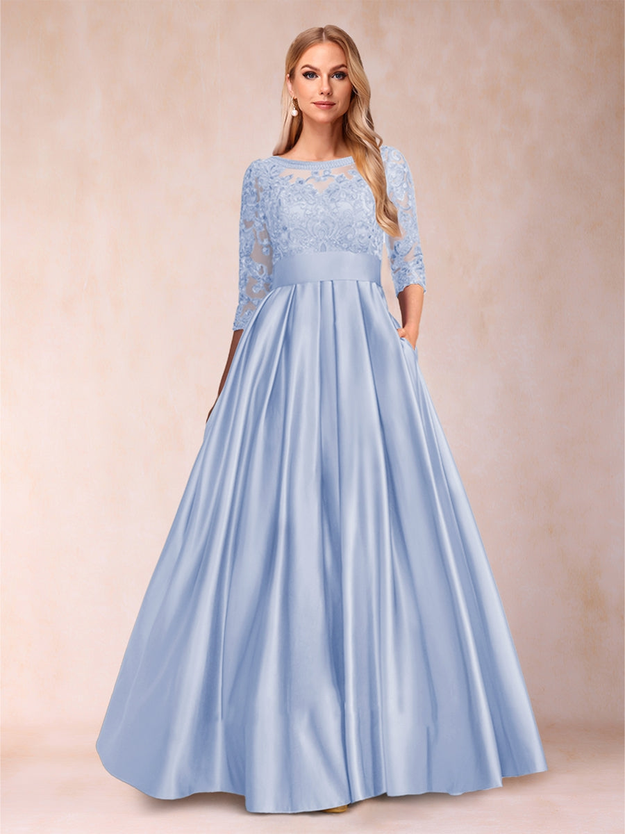 A-Line/Princess Floor-Length 3/4 Sleeves Scoop Mother of the Bride Dresses