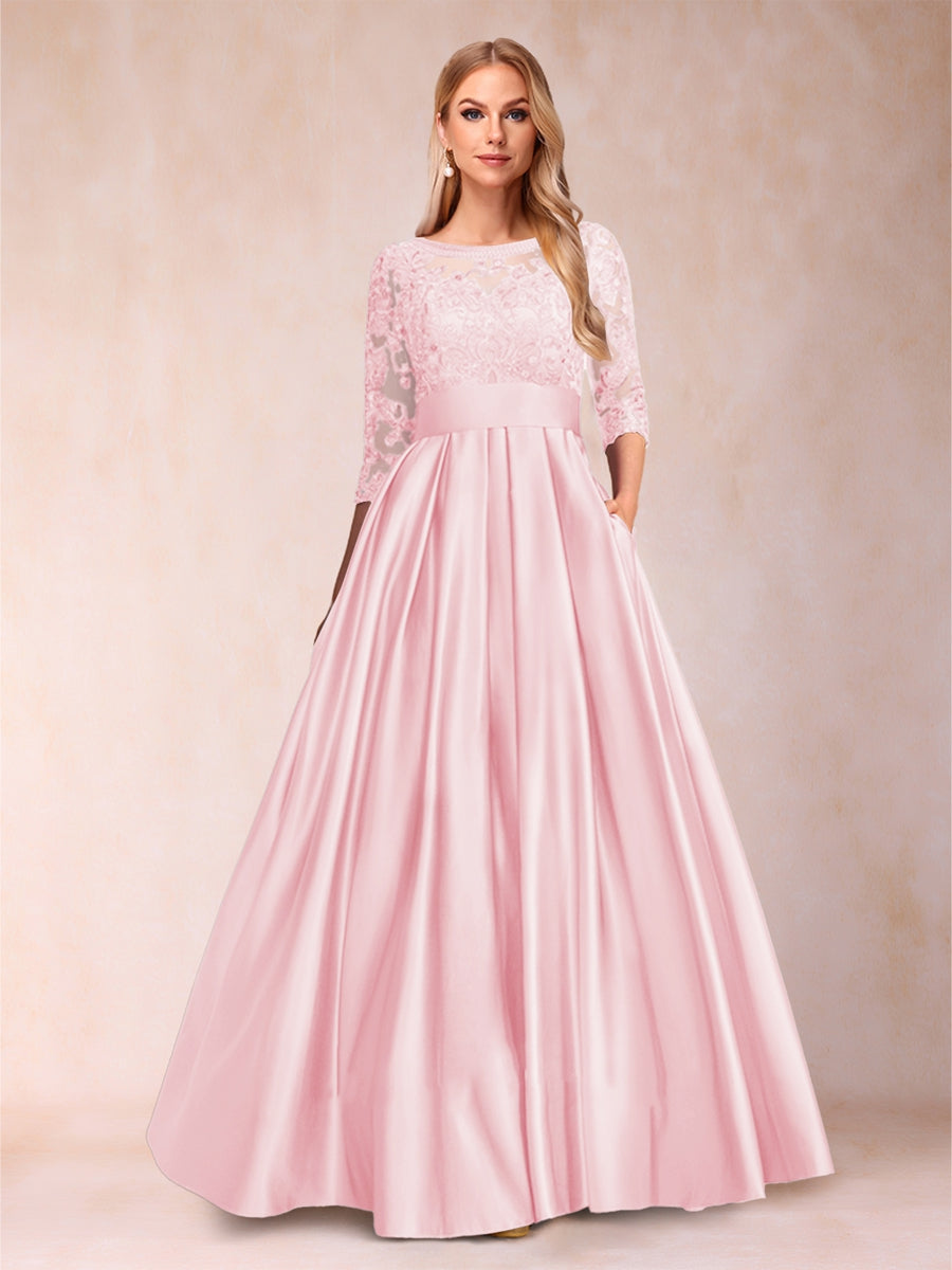 A-Line/Princess Floor-Length 3/4 Sleeves Scoop Mother of the Bride Dresses