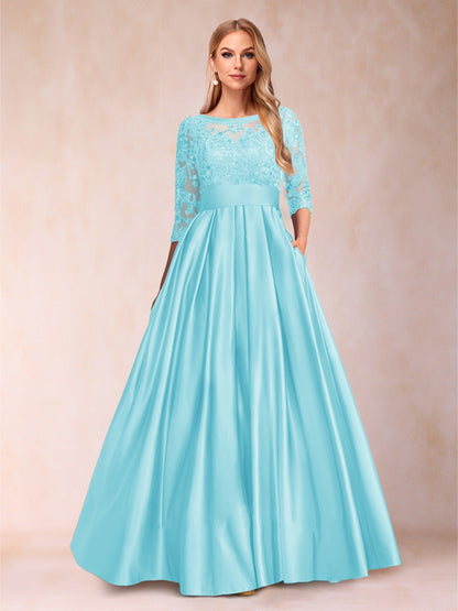 A-Line/Princess Floor-Length 3/4 Sleeves Scoop Mother of the Bride Dresses