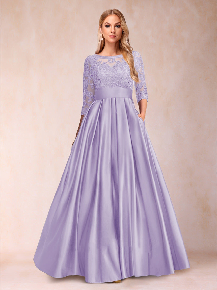 A-Line/Princess Floor-Length 3/4 Sleeves Scoop Mother of the Bride Dresses