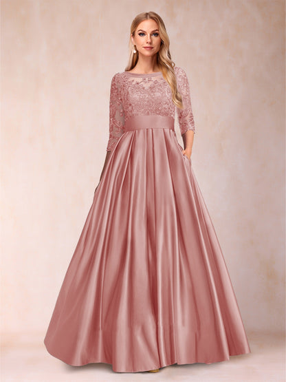 A-Line/Princess Floor-Length 3/4 Sleeves Scoop Mother of the Bride Dresses