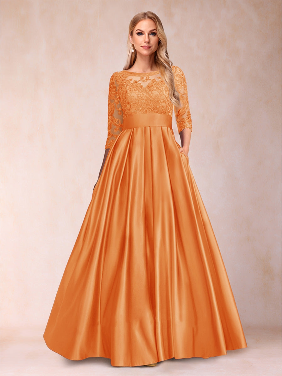 A-Line/Princess Floor-Length 3/4 Sleeves Scoop Mother of the Bride Dresses