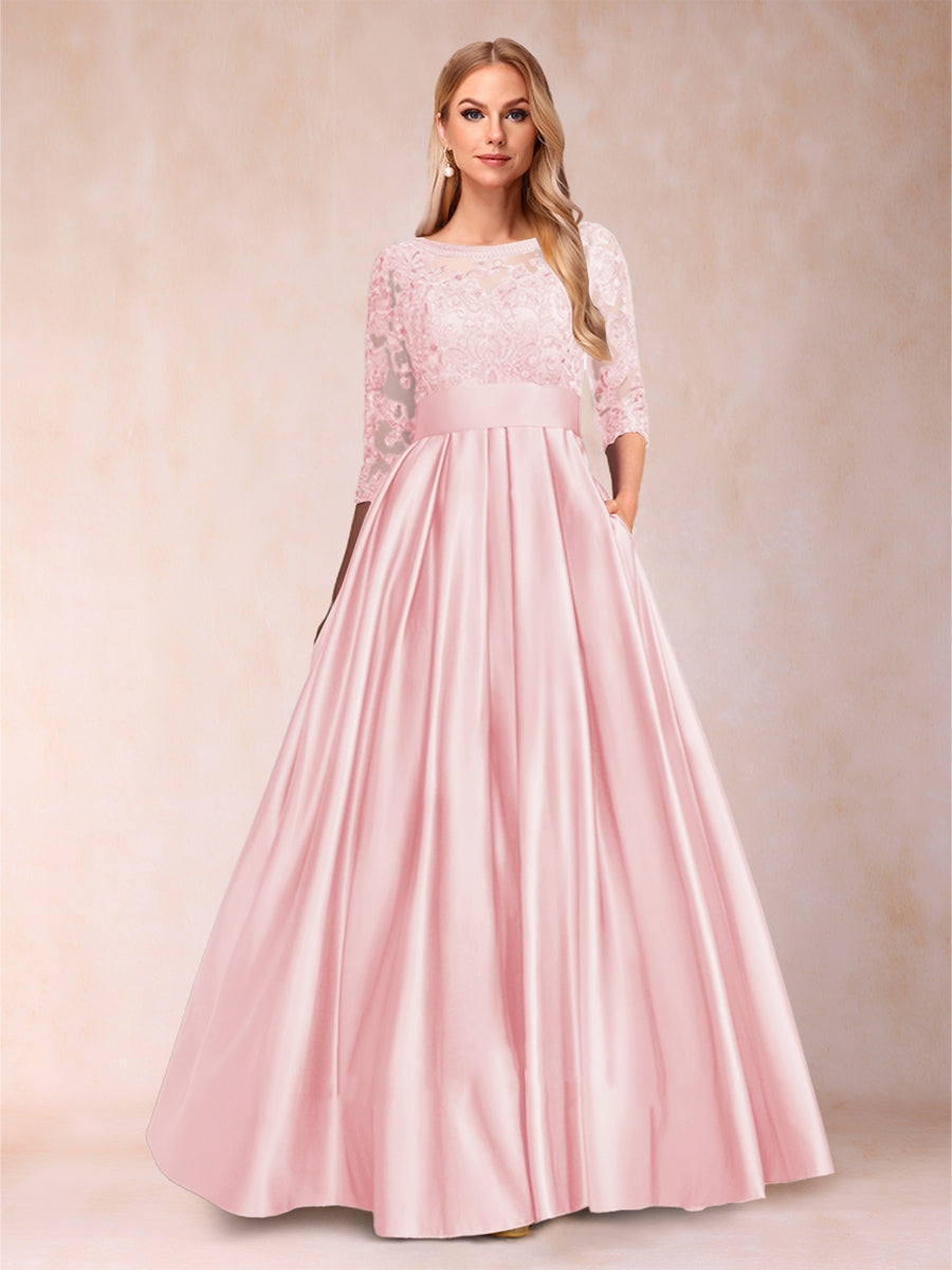 A-Line/Princess Floor-Length 3/4 Sleeves Scoop Mother of the Bride Dresses