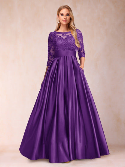 A-Line/Princess Floor-Length 3/4 Sleeves Scoop Mother of the Bride Dresses