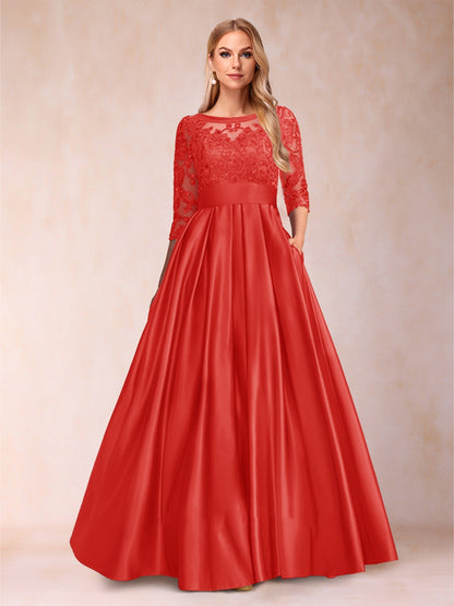 A-Line/Princess Floor-Length 3/4 Sleeves Scoop Mother of the Bride Dresses