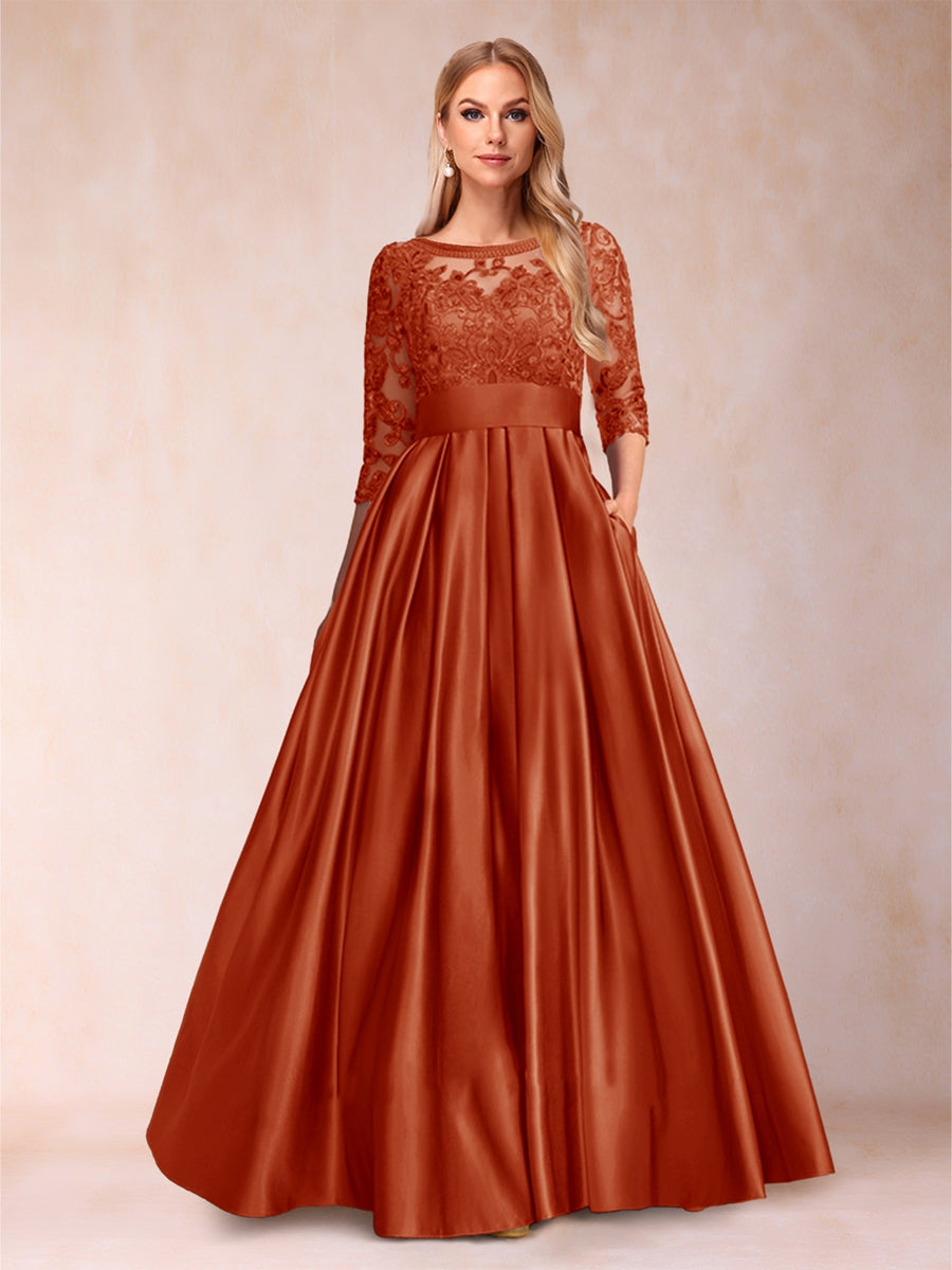 A-Line/Princess Floor-Length 3/4 Sleeves Scoop Mother of the Bride Dresses