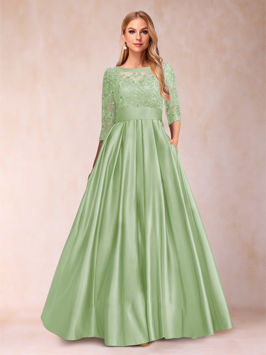 A-Line/Princess Floor-Length 3/4 Sleeves Scoop Mother of the Bride Dresses