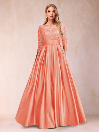 A-Line/Princess Floor-Length 3/4 Sleeves Scoop Mother of the Bride Dresses