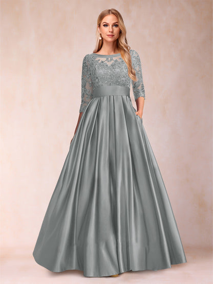 A-Line/Princess Floor-Length 3/4 Sleeves Scoop Mother of the Bride Dresses