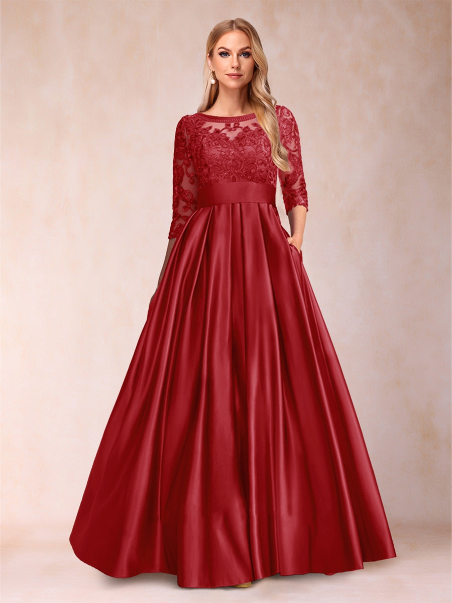 A-Line/Princess Floor-Length 3/4 Sleeves Scoop Mother of the Bride Dresses