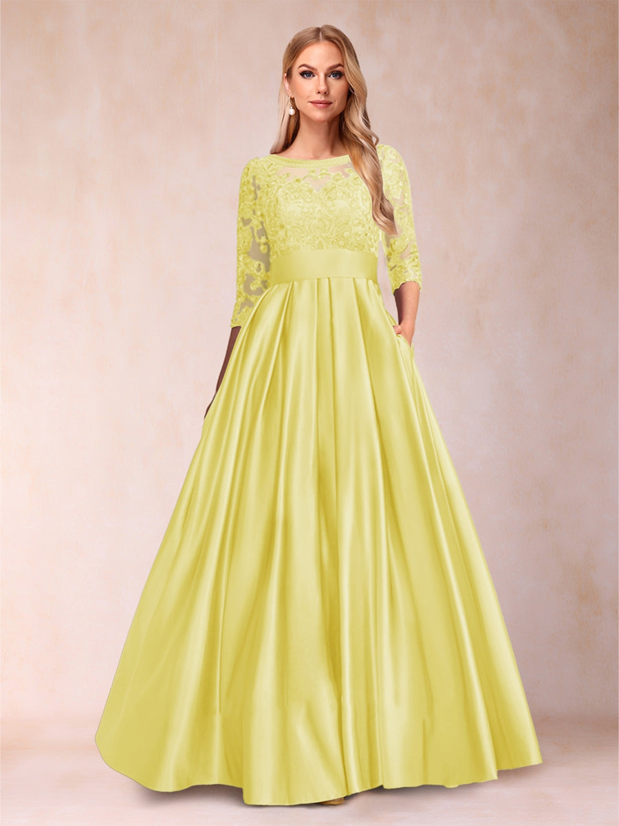 A-Line/Princess Floor-Length 3/4 Sleeves Scoop Mother of the Bride Dresses