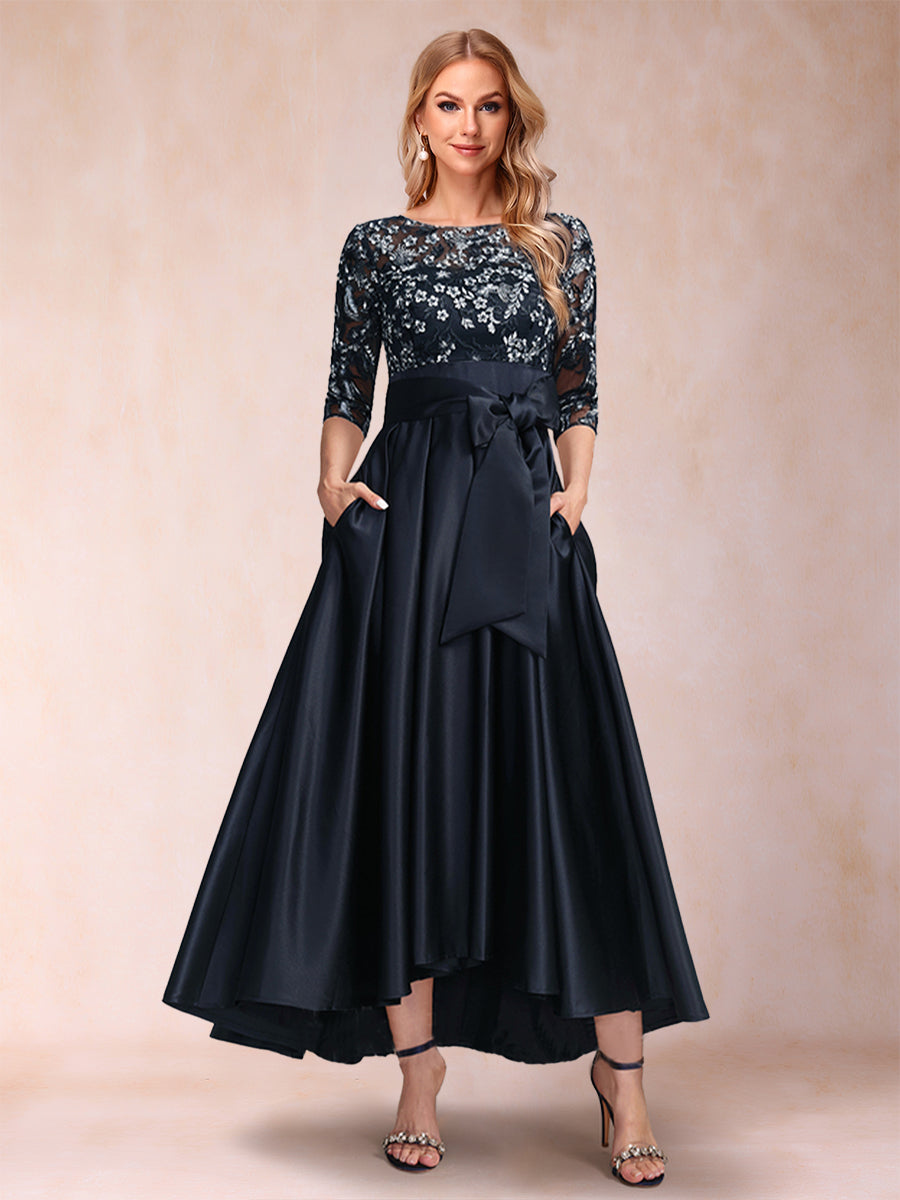 A-Line/Princess Asymmetrical 3/4 Sleeves Scoop Mother of the Bride Dresses