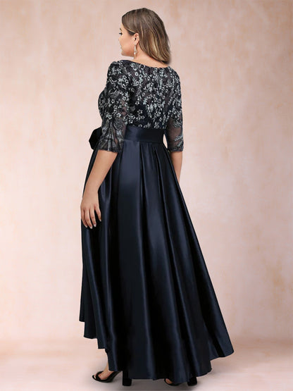 A-Line/Princess Asymmetrical 3/4 Sleeves Scoop Plus Size Mother of the Bride Dresses