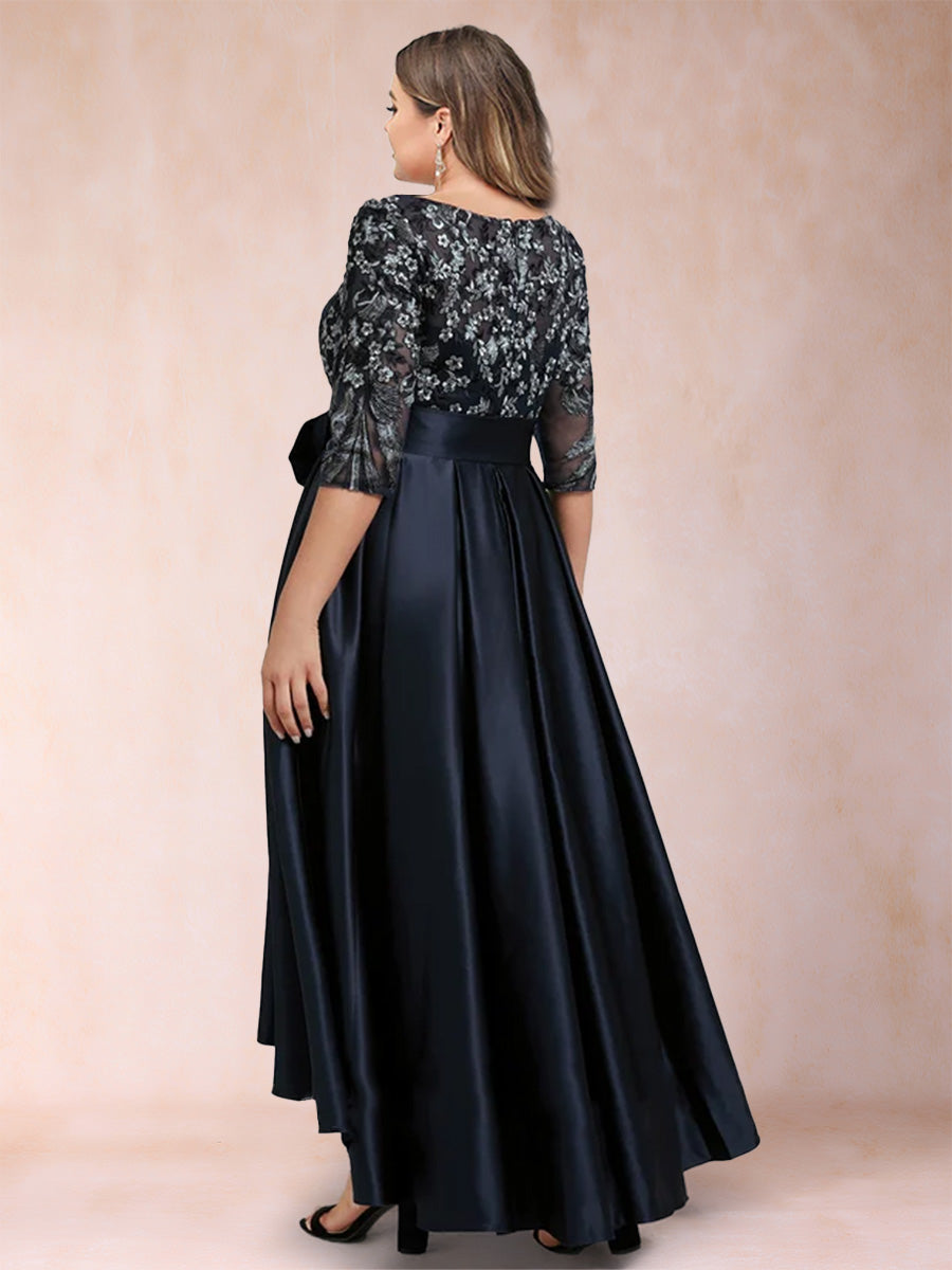 A-Line/Princess Asymmetrical 3/4 Sleeves Scoop Plus Size Mother of the Bride Dresses