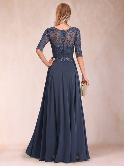 A-Line/Princess Floor-Length Half Sleeves Scoop Mother of the Bride Dresses