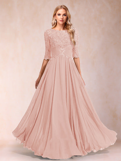 A-Line/Princess Floor-Length Half Sleeves Scoop Mother of the Bride Dresses