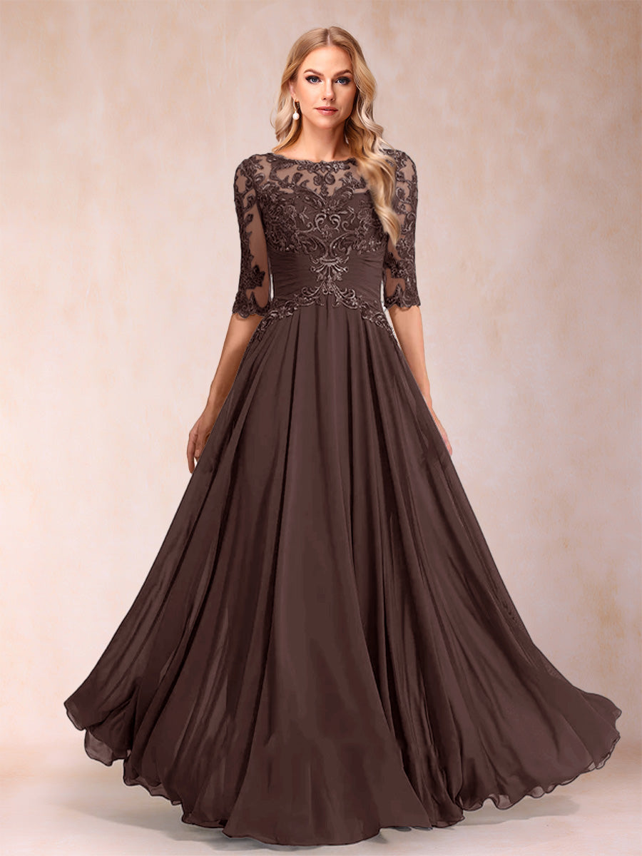 A-Line/Princess Floor-Length Half Sleeves Scoop Mother of the Bride Dresses