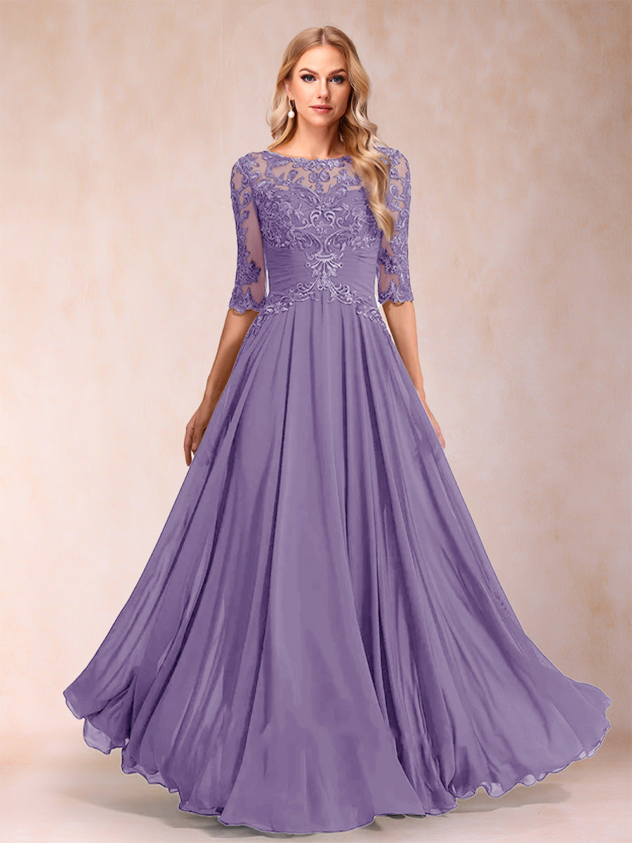 A-Line/Princess Floor-Length Half Sleeves Scoop Mother of the Bride Dresses