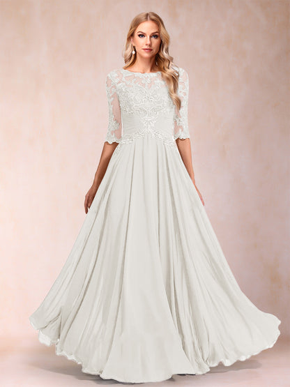 A-Line/Princess Floor-Length Half Sleeves Scoop Mother of the Bride Dresses