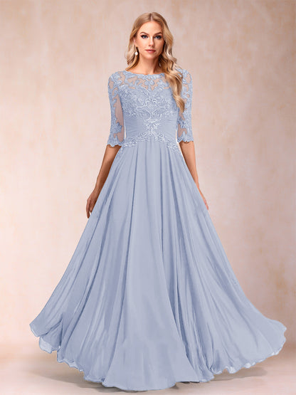 A-Line/Princess Floor-Length Half Sleeves Scoop Mother of the Bride Dresses