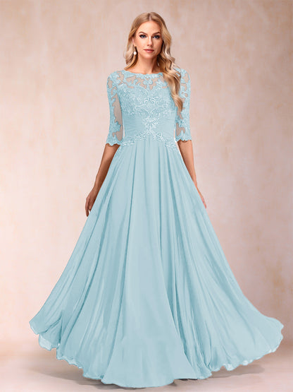 A-Line/Princess Floor-Length Half Sleeves Scoop Mother of the Bride Dresses