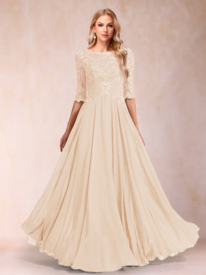 A-Line/Princess Floor-Length Half Sleeves Scoop Mother of the Bride Dresses